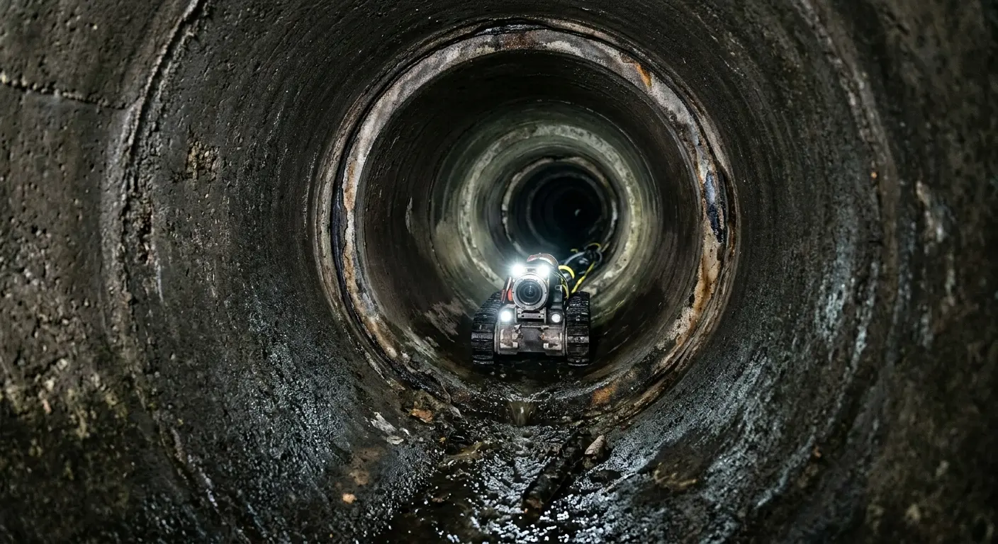Robotic sewer camera inspecting pipe interior for Sewer Line Repair in East Manchester
